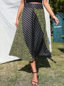 SHEIN Unity Zebra Striped & Polka Dot Print Skirt - Multicolor - View 1