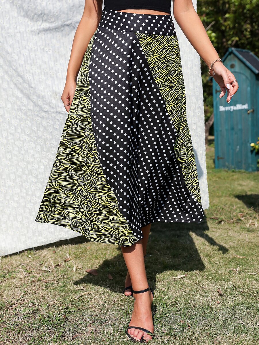 SHEIN Unity Zebra Striped & Polka Dot Print Skirt - Multicolor - View 1