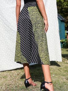 SHEIN Unity Zebra Striped & Polka Dot Print Skirt - Multicolor - View 8