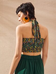 SHEIN Unity Áo hai dây Lộ Lưng Buộc lại Dải chun Họa tiết hoa Boho - Nhiều màu - Xem 3