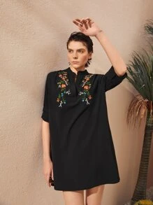 SHEIN Đầm Nghề thêu Hoa Boho - màu đen - Xem 3