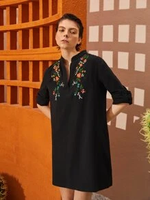 SHEIN Đầm Nghề thêu Hoa Boho - màu đen - Xem 4