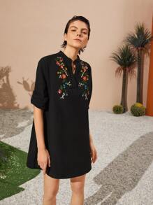 SHEIN Đầm Nghề thêu Hoa Boho - màu đen - Xem 1
