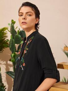 SHEIN Đầm Nghề thêu Hoa Boho - màu đen - Xem 6