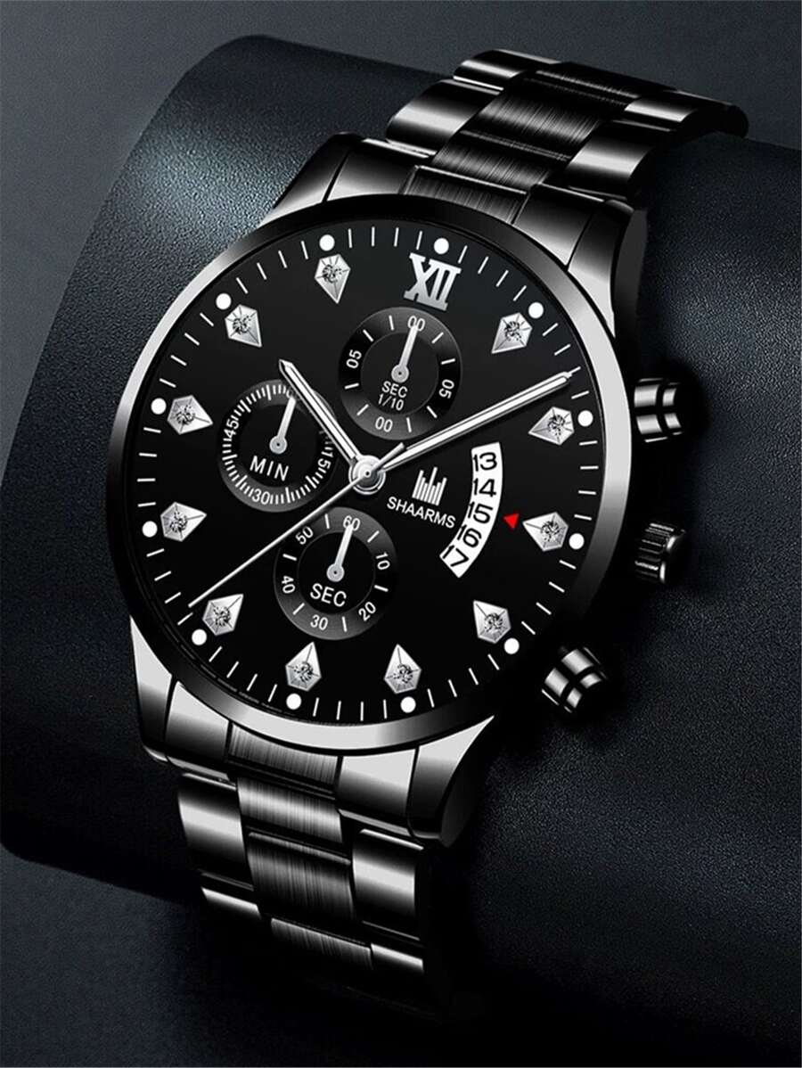 Men Triple Dial Date Quartz Watch - Black - View 1