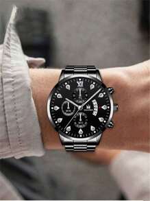 Men Triple Dial Date Quartz Watch - Black - View 2