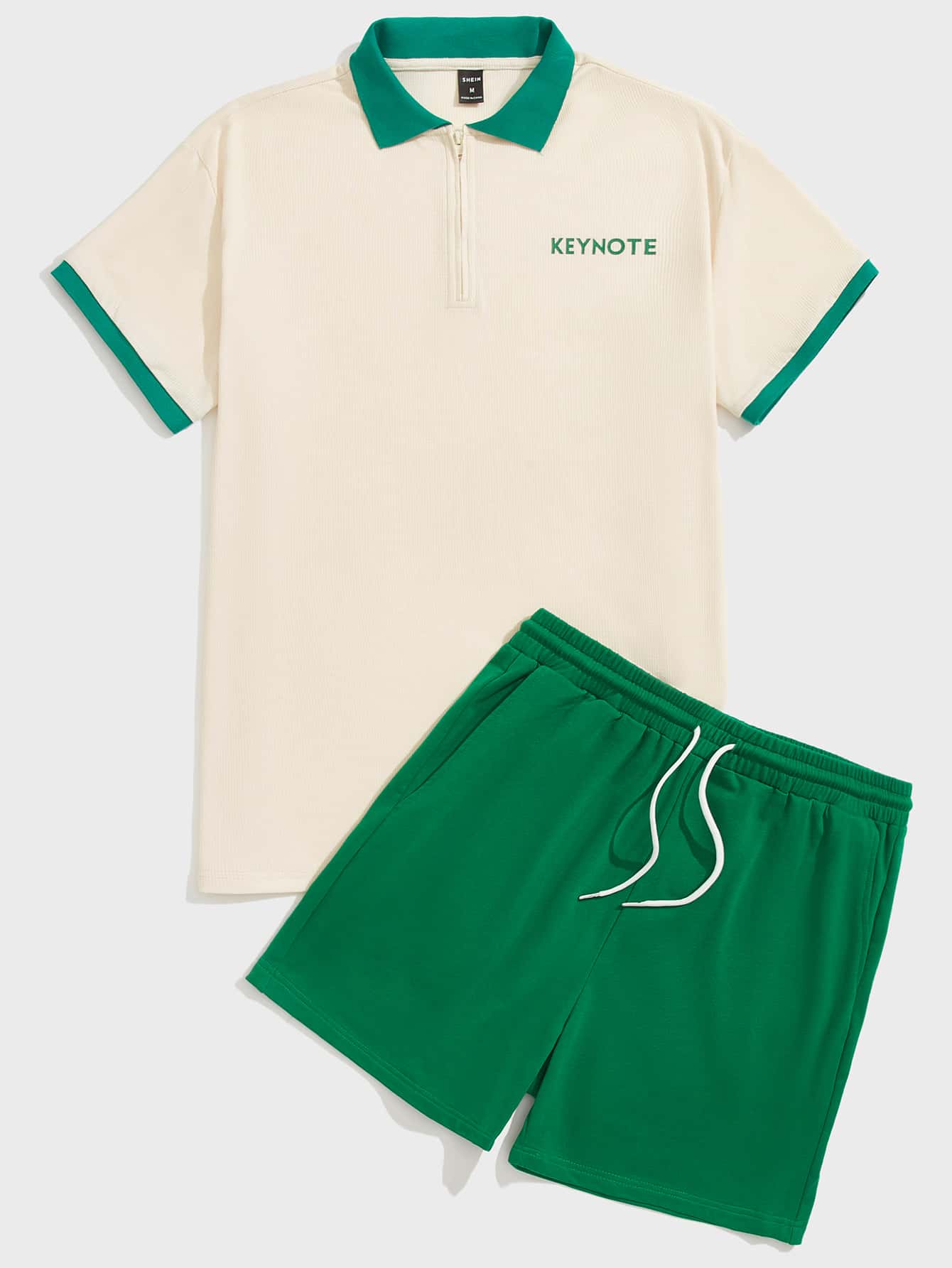 GENTILAND 男士字母圖案拼接邊POLO衫和抽繩短褲 - 彩色 - 查看 1