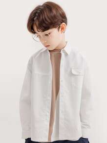 Niños Camisa de rayas con bolsillo con solapa de hombros caídos - Blanco - Ver 1