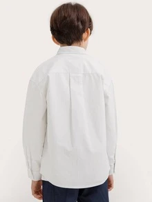 Niños Camisa de rayas con bolsillo con solapa de hombros caídos - Blanco - Ver 2