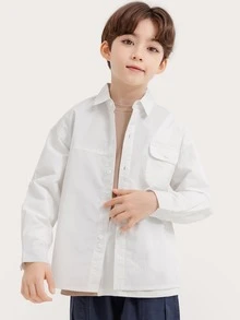 Niños Camisa de rayas con bolsillo con solapa de hombros caídos - Blanco - Ver 3