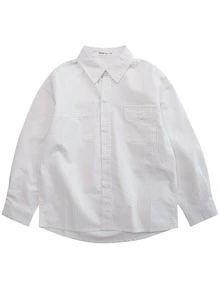 Niños Camisa de rayas con bolsillo con solapa de hombros caídos - Blanco - Ver 4