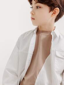 Niños Camisa de rayas con bolsillo con solapa de hombros caídos - Blanco - Ver 5