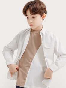 Niños Camisa de rayas con bolsillo con solapa de hombros caídos - Blanco - Ver 6