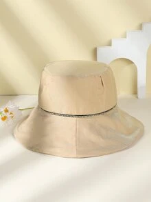 Rhinestone Decor Bucket Hat - Beige - View 1
