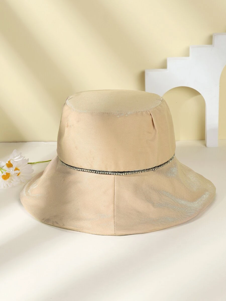 Rhinestone Decor Bucket Hat - Beige - View 1