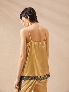 SHEIN 蕾絲邊緞面吊帶上衣 - 金色 - 查看 4