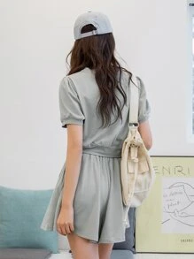 DAZY 泡泡袖套头衫和阔腿短裤夏季女式两件套家居服套装