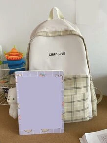 Túi đi học trang trí búp bê đồ họa kẻ sọc nhẹ, không thấm nước, nhẹ dành cho sinh viên tốt nghiệp, cô gái tuổi teen, sinh viên năm nhất, sinh viên năm hai, trung học cơ sở và trung học phổ thông, đại học và trung học phổ thông, hoàn hảo cho hoạt động ngoài trời, du lịch và quay lại trường học - Màu be - Xem 6