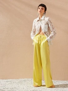 SHEIN 素色補丁貼口袋蕾絲襯衫 - 白色 - 查看 7