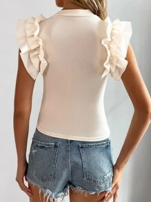 SHEIN Unity Mock Neck Ruffle Trim Tee - Beige - View 2