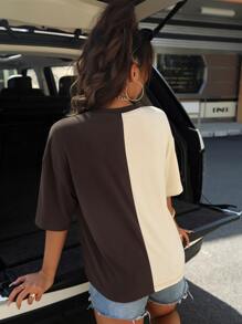 SHEIN Unity Áo thun nữ cổ tròn tay ngắn in chữ màu tương phản - Nhiều màu - Xem 2