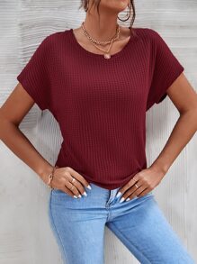 SHEIN LUNE Áo thun nữ Lộ Lưng Buộc lại xoắn lại màu trơn Giải trí - Màu Đỏ Sâu - Xem 2
