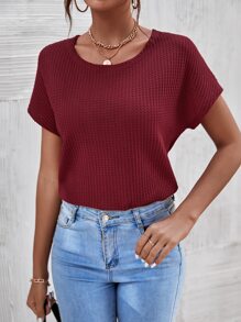 SHEIN LUNE Áo thun nữ Lộ Lưng Buộc lại xoắn lại màu trơn Giải trí - Màu Đỏ Sâu - Xem 5