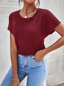 SHEIN LUNE Áo thun nữ Lộ Lưng Buộc lại xoắn lại màu trơn Giải trí - Màu Đỏ Sâu - Xem 6
