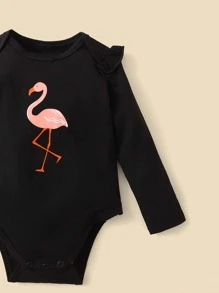 SHEIN Bebé 3 piezas Body tropical con flamenco con estampado ribete con fruncido - Multicolor - Ver 3