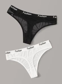 2 Packs Letter Tape Panty Set - Black and White - View 2