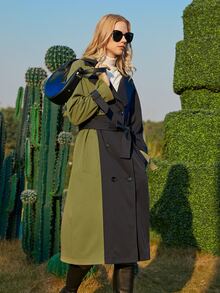 ZIAI Colourblock Lapel Collar Belted Trench Coat - Multicolor - View 3