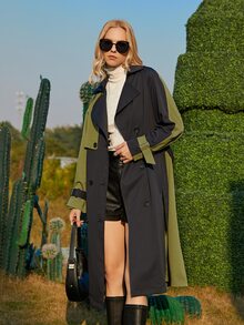 ZIAI Colourblock Lapel Collar Belted Trench Coat - Multicolor - View 4