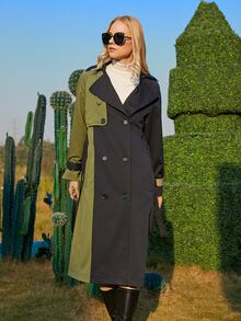 ZIAI Colourblock Lapel Collar Belted Trench Coat - Multicolor - View 6