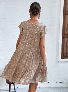 SHEIN LUNE Đầm Viên lá sen Chấm bi Giải trí - Màu be - Xem 2