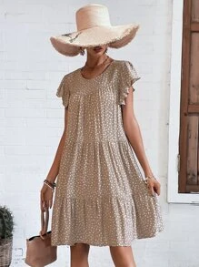 SHEIN LUNE Đầm Viên lá sen Chấm bi Giải trí - Màu be - Xem 4