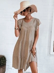 SHEIN LUNE Đầm Viên lá sen Chấm bi Giải trí - Màu be - Xem 5