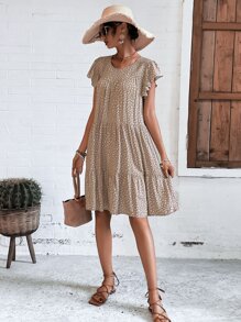 SHEIN LUNE Đầm Viên lá sen Chấm bi Giải trí - Màu be - Xem 6