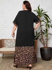 EMERY ROSE Vestido túnico con estampado de leopardo de manga murciélago de muslo con abertura - Negro - Ver 3