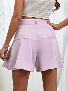 Quần đùi nữ Thắt lưng màu trơn Giải trí - Màu tím - Xem 2