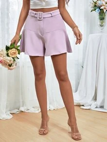 Quần đùi nữ Thắt lưng màu trơn Giải trí - Màu tím - Xem 4