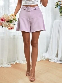 Quần đùi nữ Thắt lưng màu trơn Giải trí - Màu tím - Xem 6