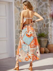 Rusttydustty Bộ đồ hai mảnh nữ Lộ Lưng Hoa Họa tiết khăn Boho - Nhiều màu - Xem 1