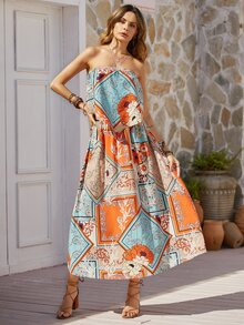 Rusttydustty Bộ đồ hai mảnh nữ Lộ Lưng Hoa Họa tiết khăn Boho - Nhiều màu - Xem 2