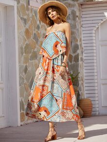 Rusttydustty Bộ đồ hai mảnh nữ Lộ Lưng Hoa Họa tiết khăn Boho - Nhiều màu - Xem 3