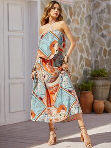 Rusttydustty Bộ đồ hai mảnh nữ Lộ Lưng Hoa Họa tiết khăn Boho - Nhiều màu - Xem 4