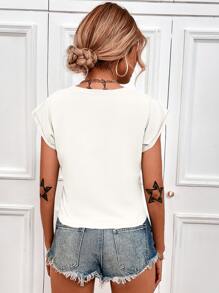 Rolled Cuff Knot Front Crop Tee