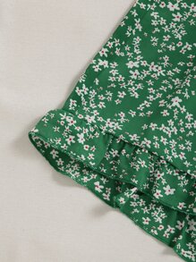 Breezaya 泡泡袖打褶前抽繩上衣和小碎花荷葉邊短褲 - 彩色 - 查看 5