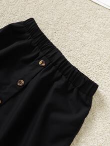 Girls Cartoon & Letter Graphic Tee & Fake Button Skirt - Black and White - View 4