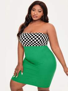 Slaydiva Plus Checker Print Tube Bodycon Dress - Multicolor - View 4