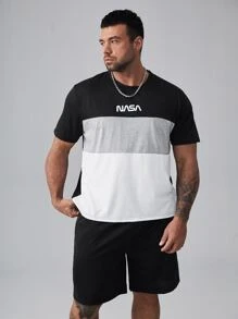 Manfinity Homme 男士字母圖案撞色T恤和腰部抽繩短褲 - 彩色 - 查看 3